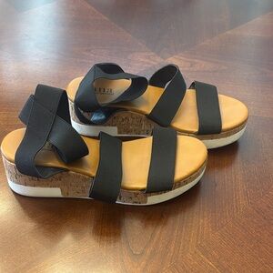 a.n.a Black Sandals with Cork Wedge